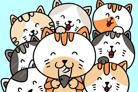 Ilustración De Vector De Fondo De Gatos Lindos Doodle Vector Premium