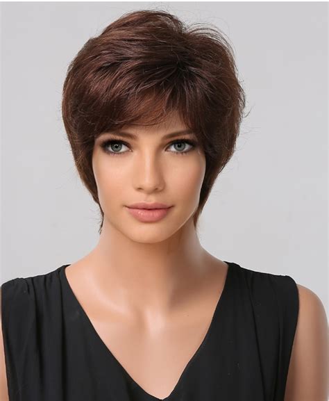 Linda Peruca Wig Pixie Cut 100 Cabelo Humano Remy Uso Diário Castanho