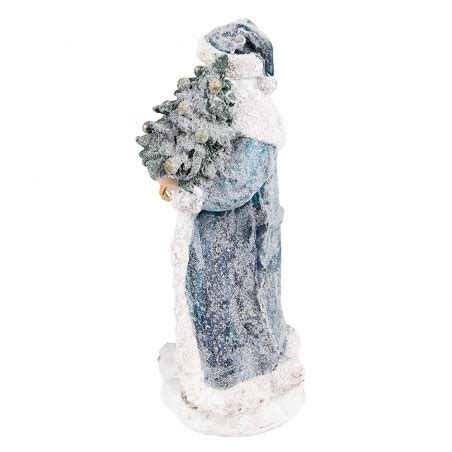 6PR3739 Beeld Kerstman 21 Cm Grijs Blauw Polyresin Kerstdecoratie