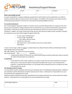 Fillable Online Anesthesia Surgical Release Fax Email Print Pdffiller