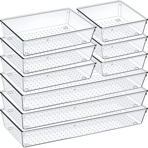 9 Pack Clear Plastic Drawer Organizer Set Acrylic Non Slip