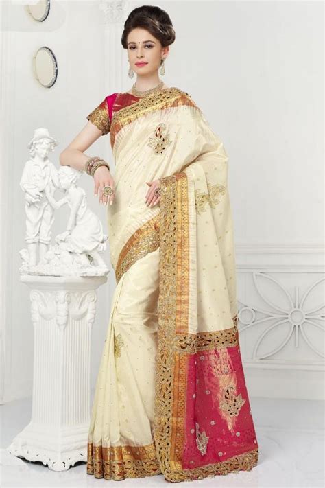 Off White Pure Silk Beauteous Saree With Gold Border 2459177 Weddbook