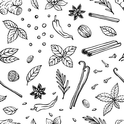 Premium Vector Seamless Pattern With Herbs And Spices Hand Drawn