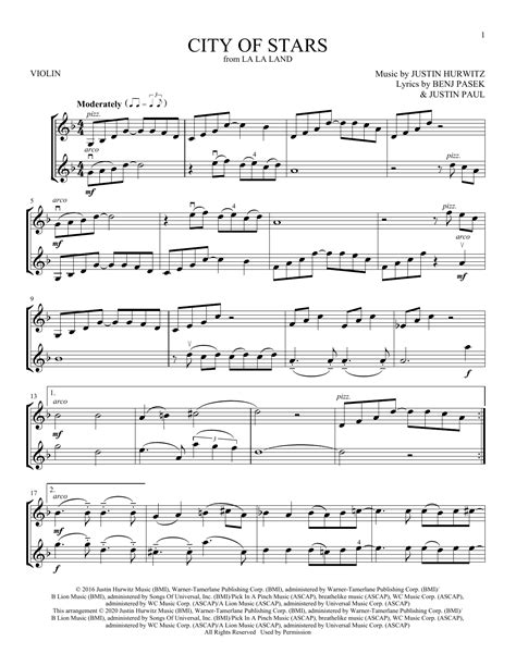 City Of Stars From La La Land Violin Duet Print Sheet Music Now