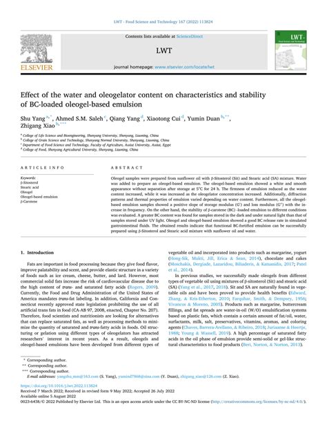 PDF Effect Of The Water And Oleogelator Content On Characteristics