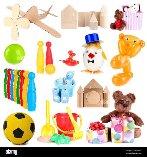 Collage Of Children Toys Isolated On White Stock Photo Alamy