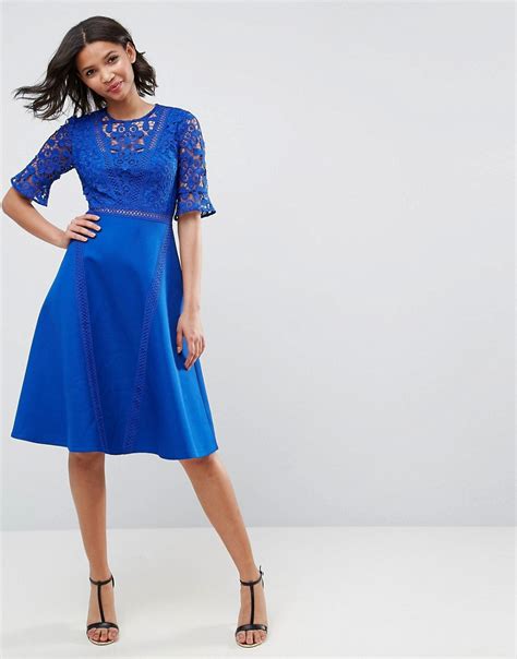 Asos Premium Lace Insert Midi Dress Blue Trendization