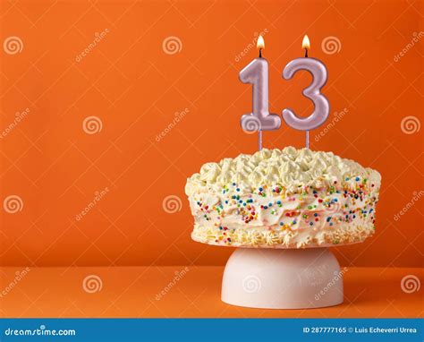 Candle Number 13 - Vanilla Cake in Orange Background Stock Image - Image of anniversary, silver ...