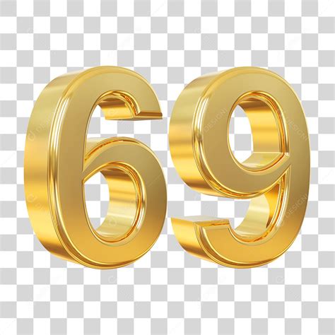 Elemento 3D Para Composição Número 69 Dourado PNG Transparente