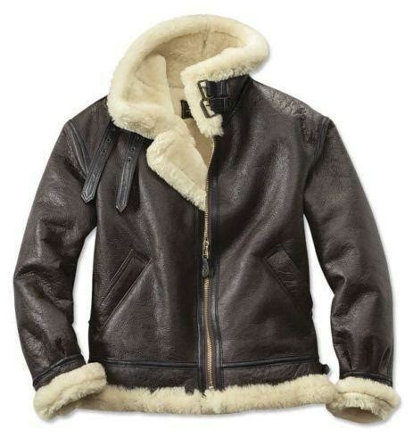 Mens B3 Aviator Real Shearling Black Sheepskin Leather Flight Bomber