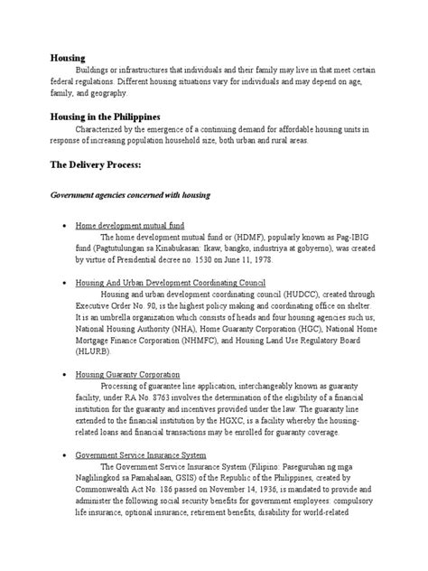 Housing: Government Agencies Concerned With Housing | PDF | Policy ...