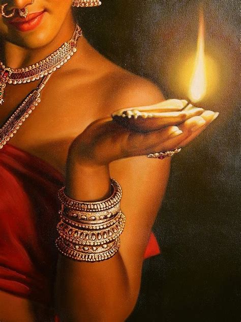 Devadasi With Lamp Oil Painting On Canvas Without Frame Exotic