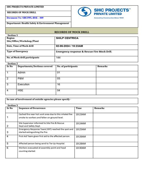 Fire Mock Drill Report-02!06!2024 | PDF | Emergency | Hazards