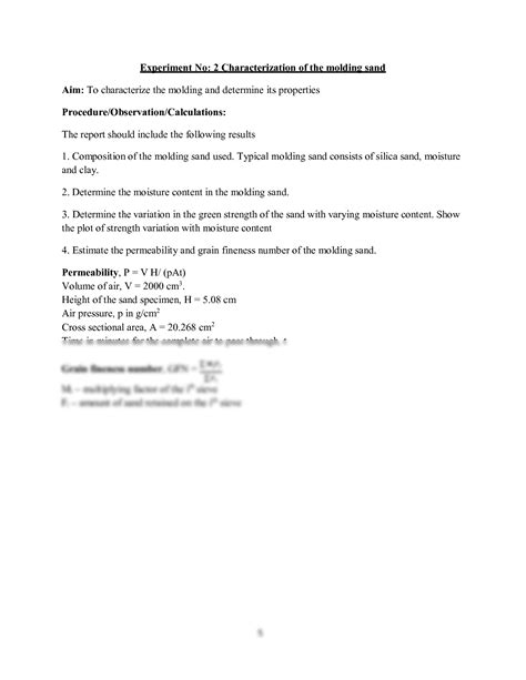 Solution Experiment No Characterization Of Moulding Sand Gating