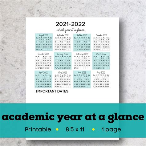 School Year At A Glance Year At A Glance Printable Printable Academic