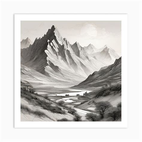 Pencil Drawing Mountains 7 Art Print by StrangeForce - Fy