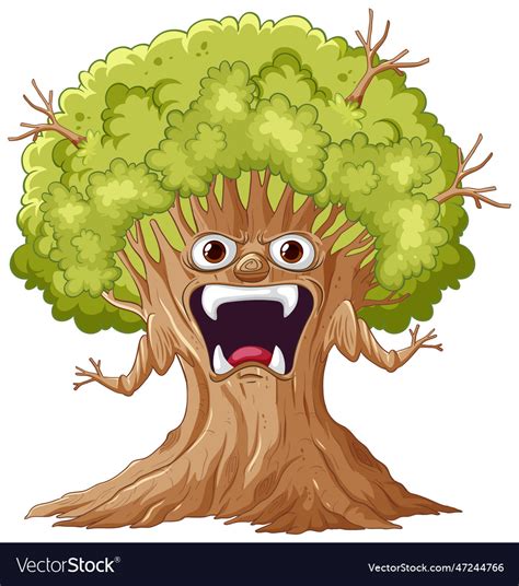 An evil monster tree cartoon Royalty Free Vector Image