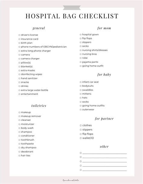 Free Hospital Bag Checklist For Labor Printable Pdf Hospital Bag