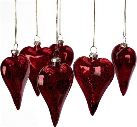 Lfutari 6 Pack Valentines Day Heart Glass Ornaments 32 Antique Red