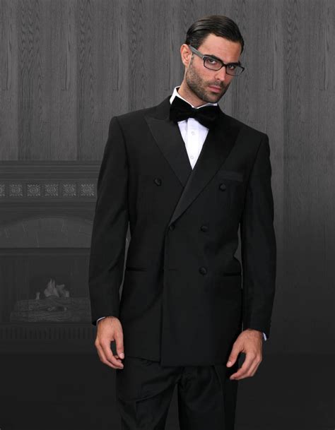 Mens Classic Wool Double Breasted Tuxedo In Black