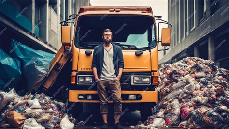 Premium AI Image | Portrait of a garbage truck driver unloading waste ...