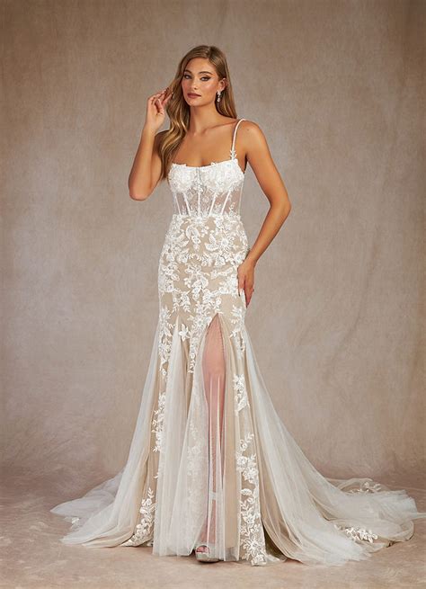 Diamant Nude Azazie Bae Robe Sirène Paillettes Traîne cathédrale Tulle
