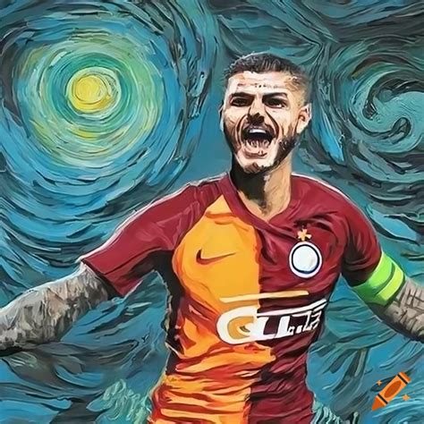 Painting Of Mauro Icardi In Galatasaray Kit With Van Gogh Style On Craiyon