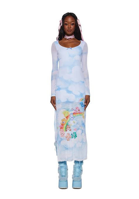 Dolls Kill X Care Bears Mesh Clouds Maxi Dress Blue