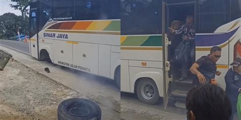 Viral Roda Depan Bus Sinar Jaya Terbakar Sampai Terlepas Penumpang