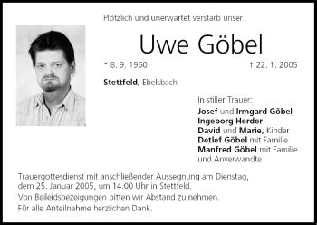 Uwe Göbel Traueranzeige trauer inFranken de