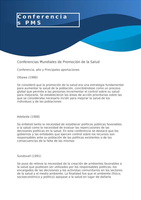 Conferencias Mundiales De Promoci N De La Salud Conferencias