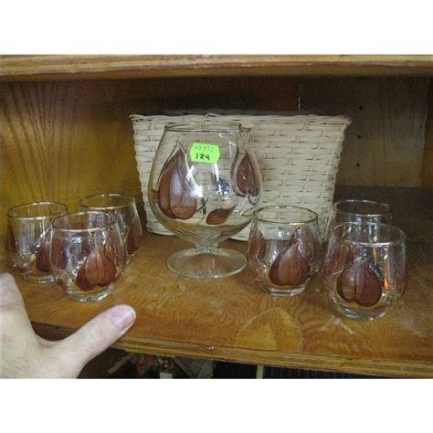 1960s Decanter And 6 Glasses W Basket