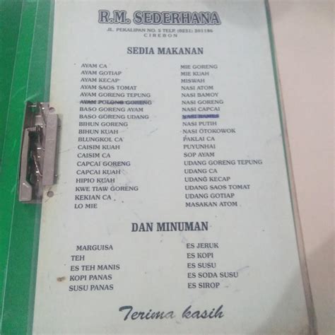 Menu At RM Sederhana Chinese Food Restaurant Cirebon