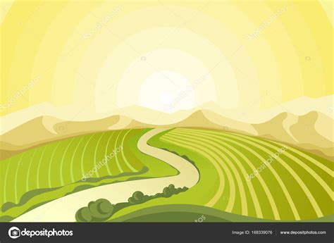 Green Fields Sunset Stock Vector Image By ©sonulkaster 168339076