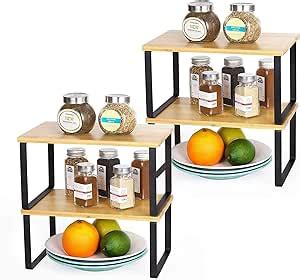 Liantral Pack Bamboo Cupboard Shelf Organiser Kitchen Shelf