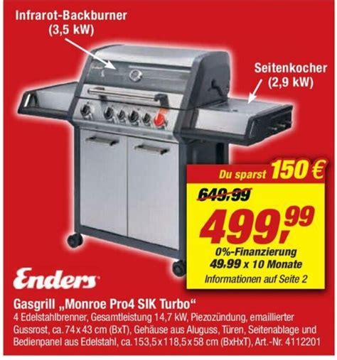 Enders Gasgrill Monroe Pro Sik Turbo Angebot Bei Toom Baumarkt