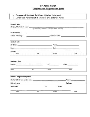 Fillable Online St Agnes Parish Confirmation Registration Form Fax