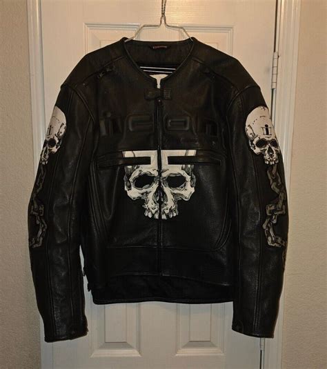 Icon Skull Motorcycle Leather Jacket Large Ebay