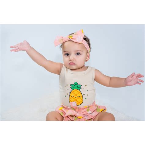 Mami Niño Conjunto de Shortinho Regata Nude Abacaxi Cortesia Laço Shopee Brasil