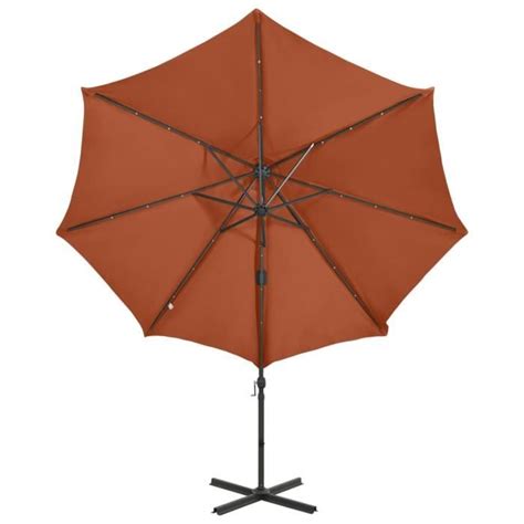 Dilwe Parasol déporté avec mât et lumières LED Terre cuite 300 cm1