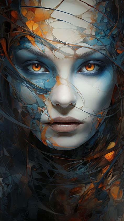 A Painting Of A Woman With Orange Eyes In 2024 Art Gallery Wallpaper