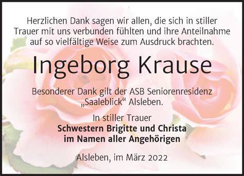 Traueranzeigen Von Ingeborg Krause Abschied Nehmen De