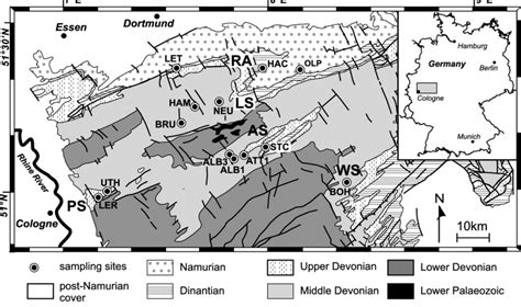 Geological Sketch Map Of The Ne Rhenish Massif With Sampling Locations