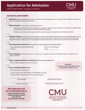 Fillable Online Cmich Cmu Application For Admission Central Michigan