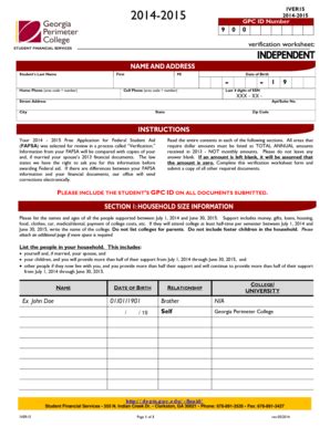 Fillable Online Gpc 2016 2017 Independent Verification Form Fax Email