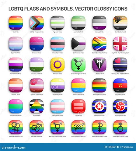 Banderas De Orgullo Lgbtq Y Símbolos 3d Iconos Glamurosos De Vectores