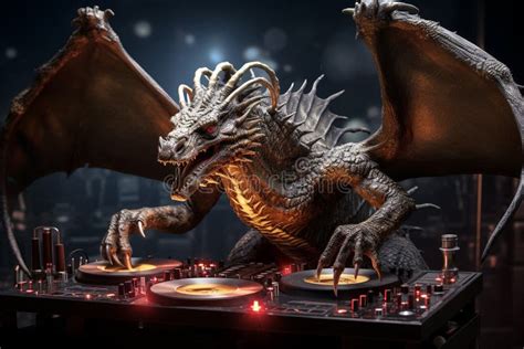 dragon play dj ai generated stock illustration illustration  city