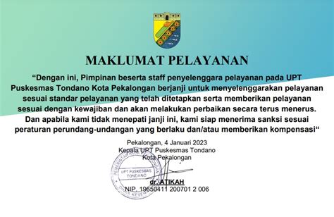 Maklumat Pelayanan Puskesmas Tondano Website Resmi Puskesmas