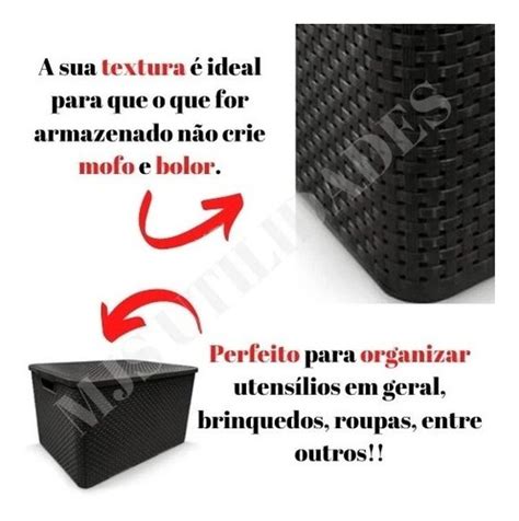 Kit Caixas Organizadora Rattan Tampa Litros Grande Frete Gr Tis