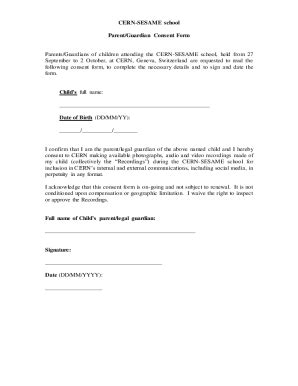 Fillable Online CERN SESAME School Parent Guardian Consent Form Fax